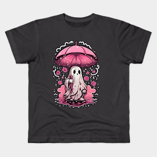 Sad Kawaii Ghost Under An Umbrella Kids T-Shirt